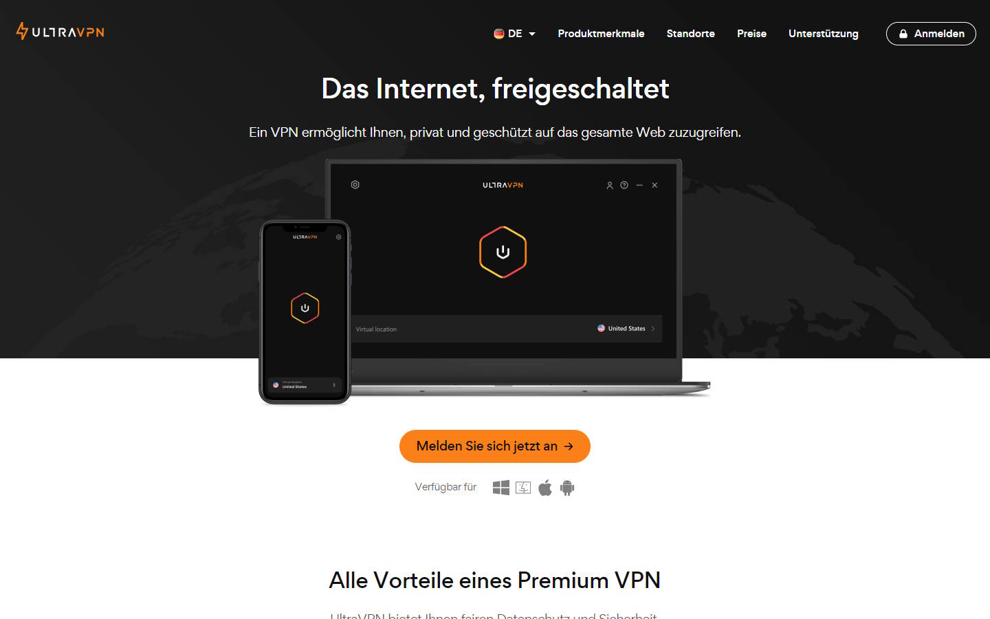 Screenshot der UltraVPN.com Homepage vom 4. Mai 2023